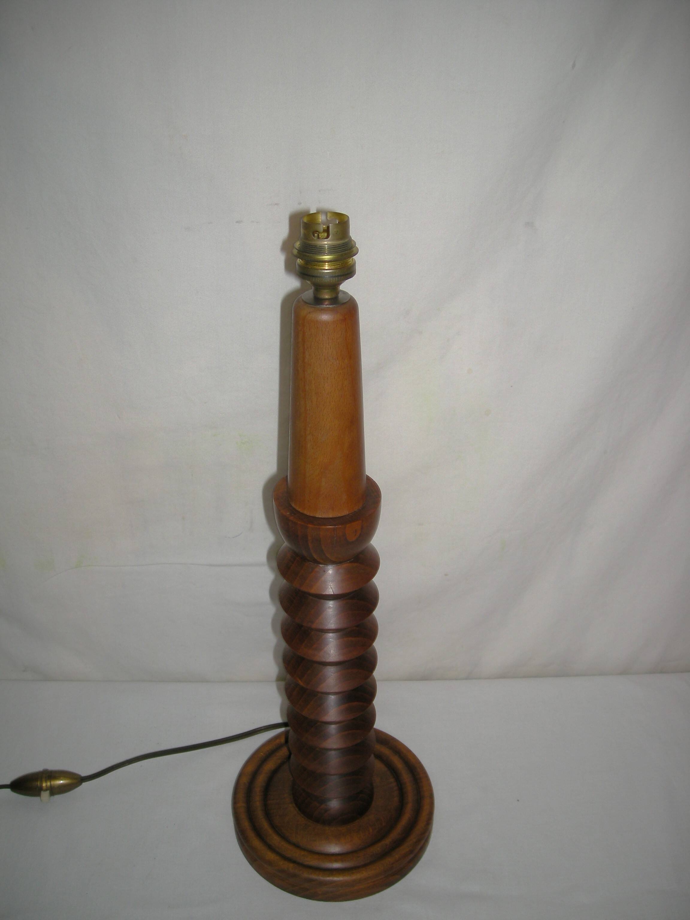 Charles Dudouyt style lamp in turned wood from the 1940s