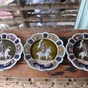 3 antique barbotine plates featuring Joan of Arc "En Avant"