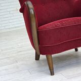 Fauteuil danois des années 1960, état d'origine, tissu en laine, pieds en bois de hêtre.