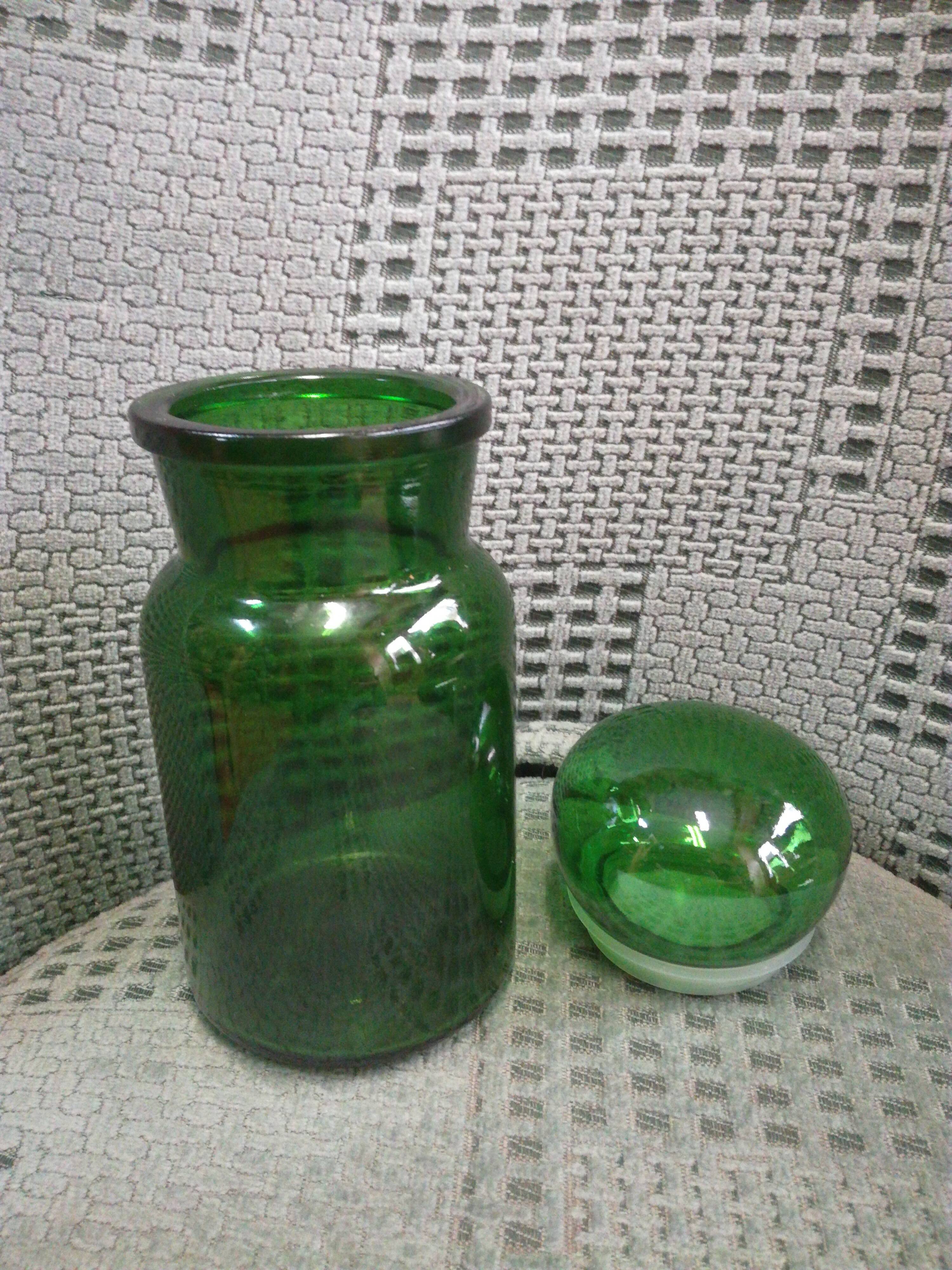 Green vintage glass apothecary jar