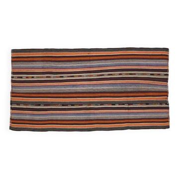 Tapis couloir vintage turc Oushak fait main en laine et coton marron 127X237 des années 1970