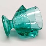 3 vintage french egg cups, turquoise glass, hen shape, luminarc