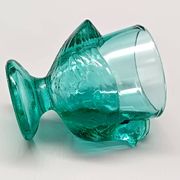 3 coquetiers français vintage verre turquoise forme poule luminarc