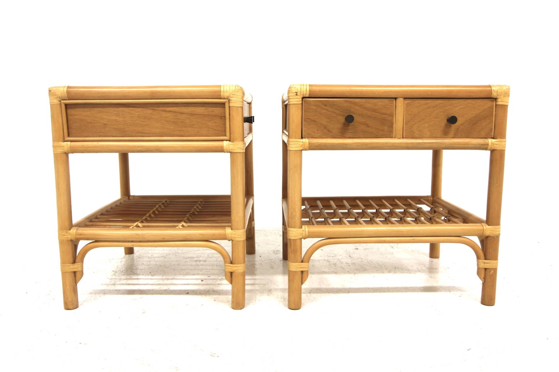 Set of 2 rattan bedside tables, Dux, Sweden, 1960