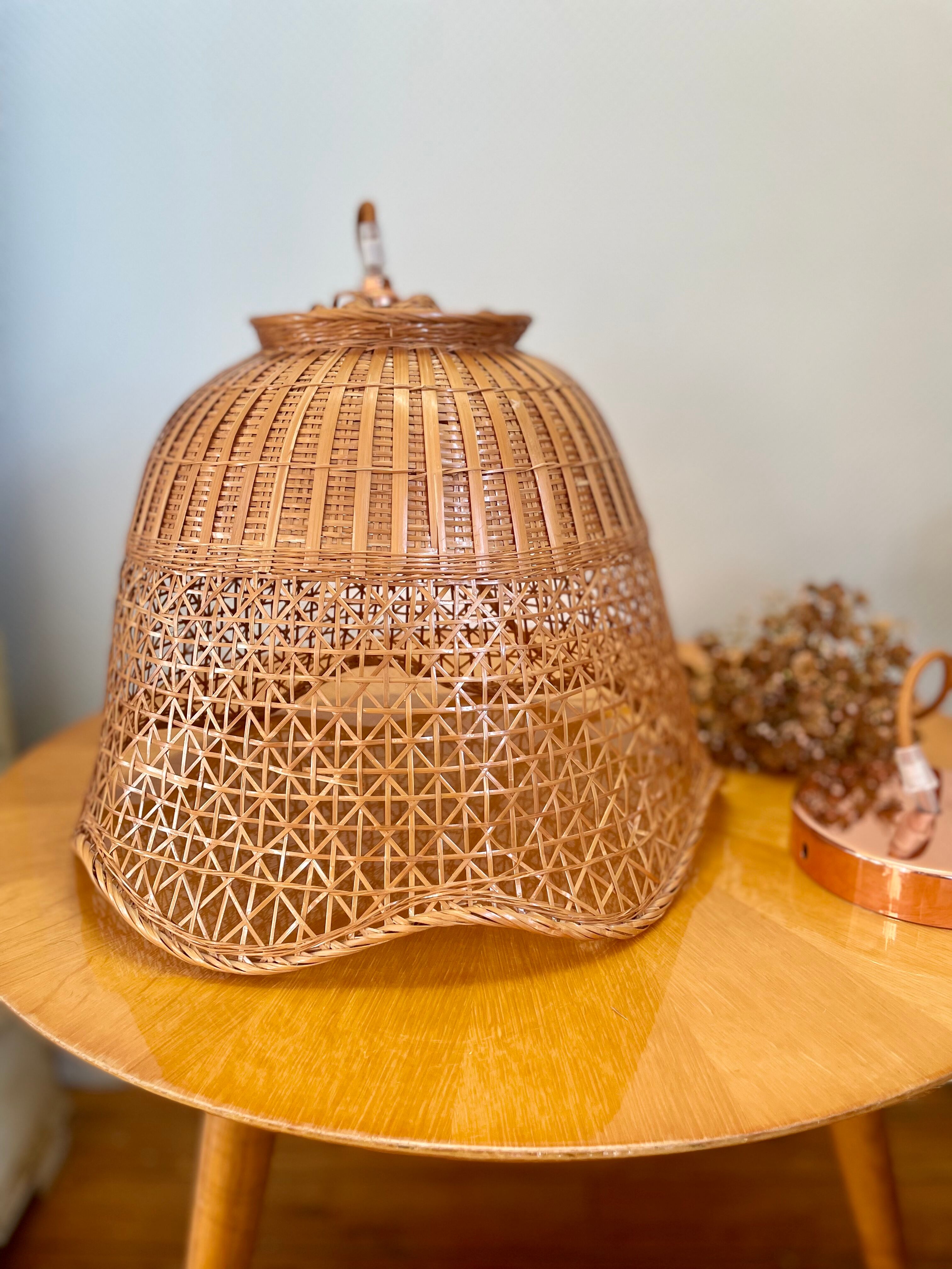 Vintage rattan pendant lamp copper electric frame