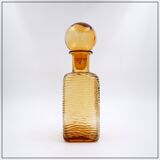 Vintage Italian MCM Empoli Wavy Amber Glass Decanter with Round Ball Stopper