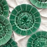 6 earthenware dessert plates in slip with vine leaves Sarreguemines