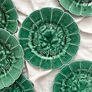 6 assiettes à dessert faïence en barbotine feuilles de vigne Sarreguemines
