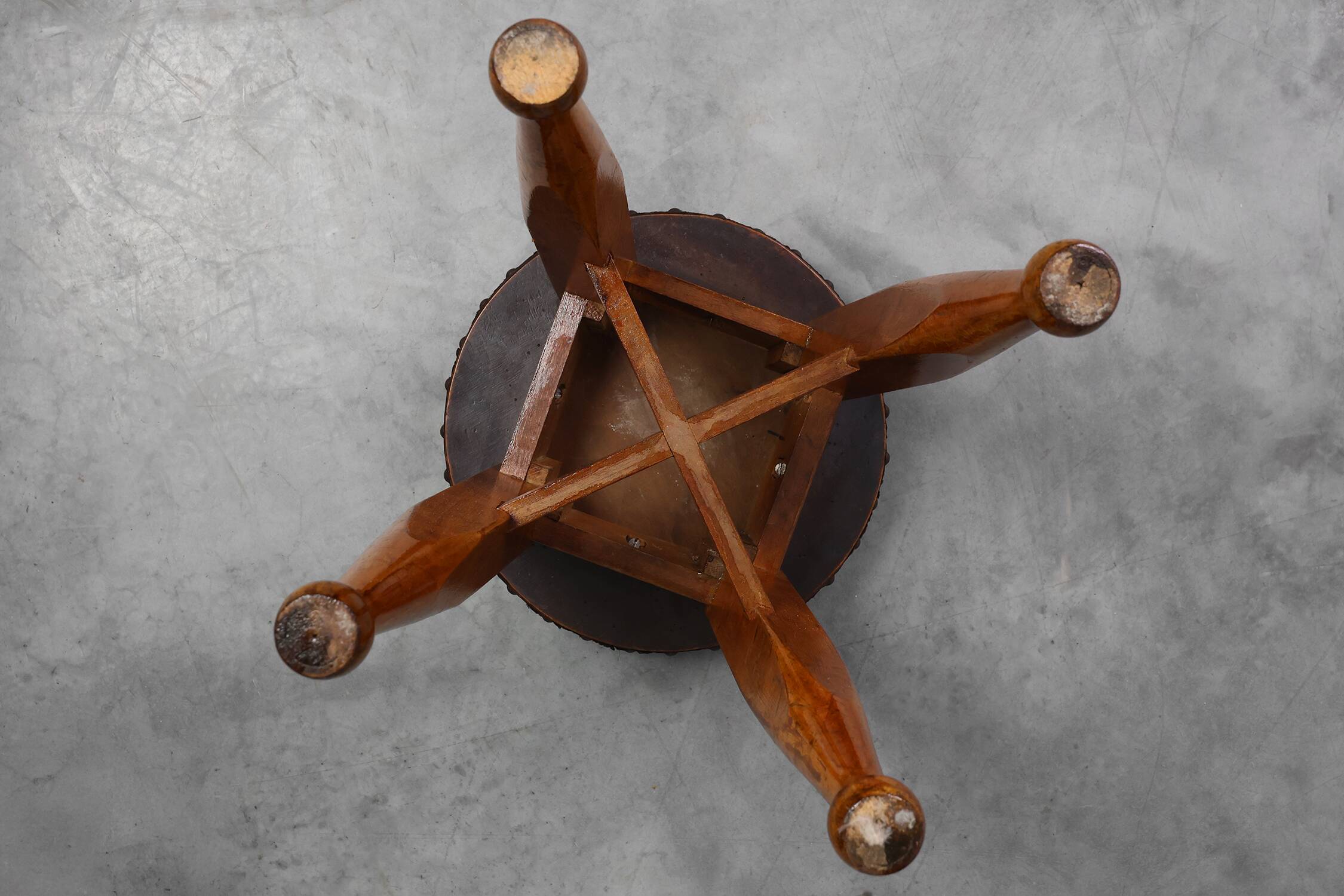 Arts & Crafts Meets Early Art Deco Oak & Leather Stool, France 1920