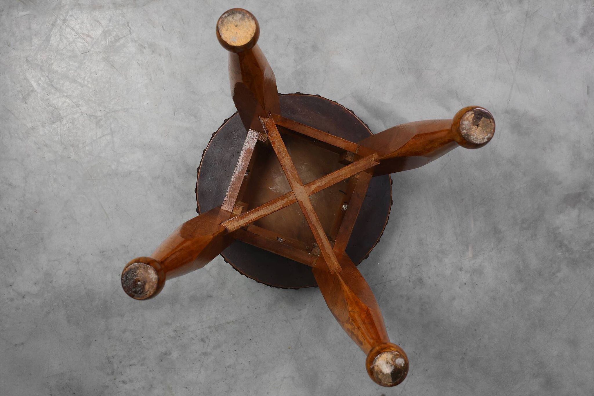 Arts & Crafts Meets Early Art Deco Oak & Leather Stool, France 1920
