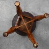 Arts & Crafts Meets Early Art Deco Oak & Leather Stool, France 1920