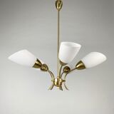 Brass and white glass chandelier, 1980