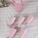 Coffee service, coffee pot and 5 pink mazagrans