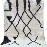Tapis (blan noir) berbère artisanale en laine fait main 250 X 150 CM