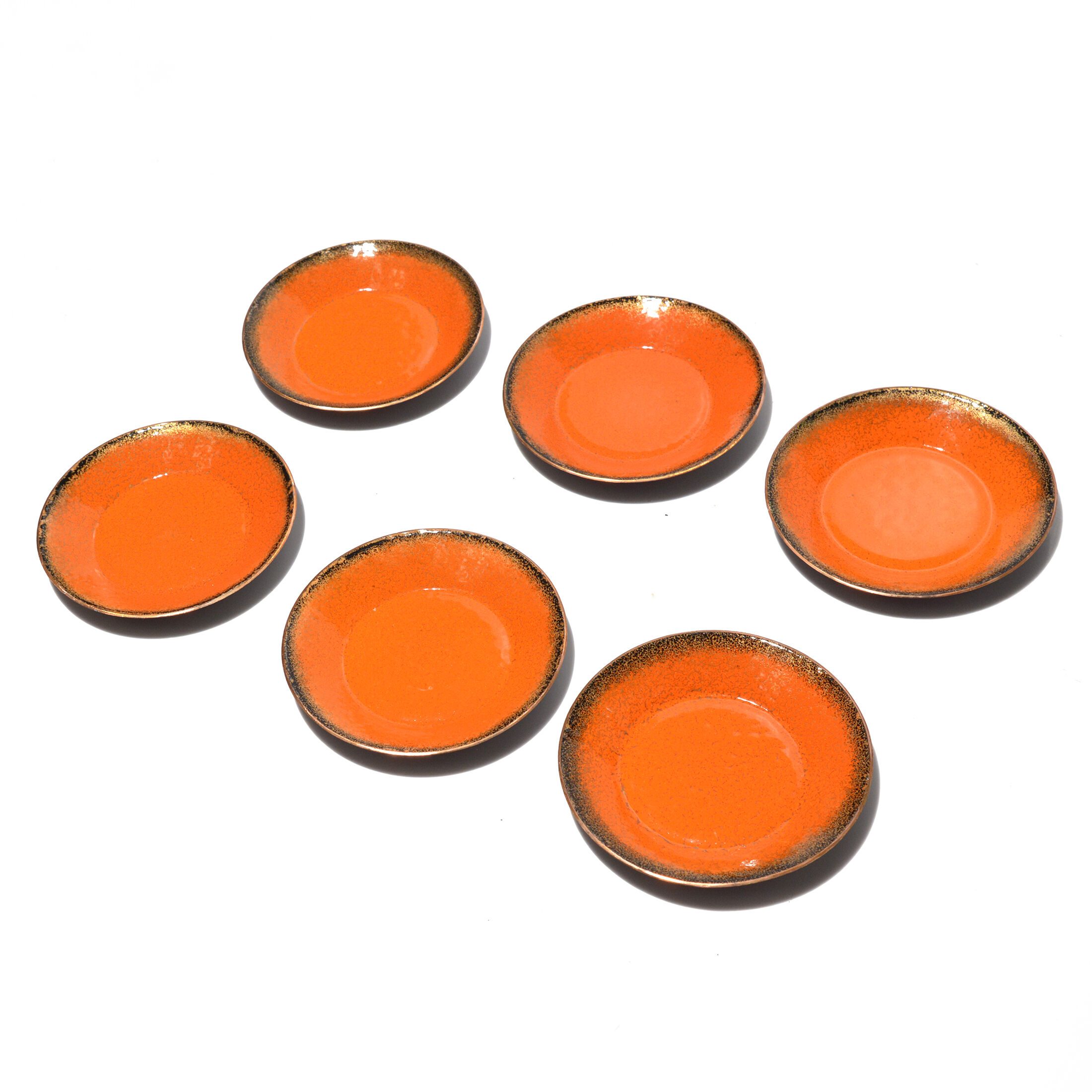 Set of six enameled copper plates, germany, 1960s