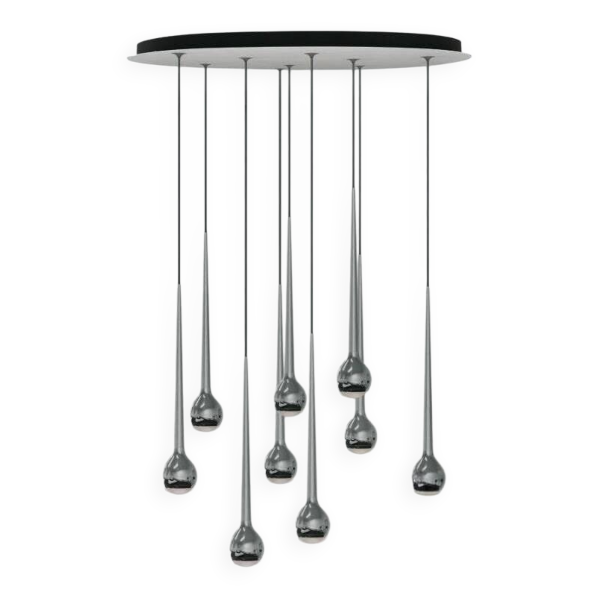 Lustre falling sun water argenté à 9 pendules de tobias grau