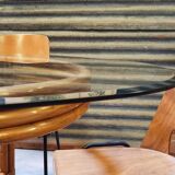 Dining table in rattan and glass 1960
