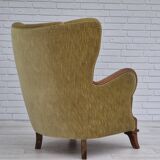 1960s, Danish armchair in original very good condition, furniture velour, oak wood.