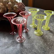 6 mouth-blown twisted glasses from 1925, Germany
