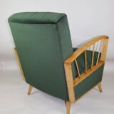 Fauteuil en velours d’olive, années 1970