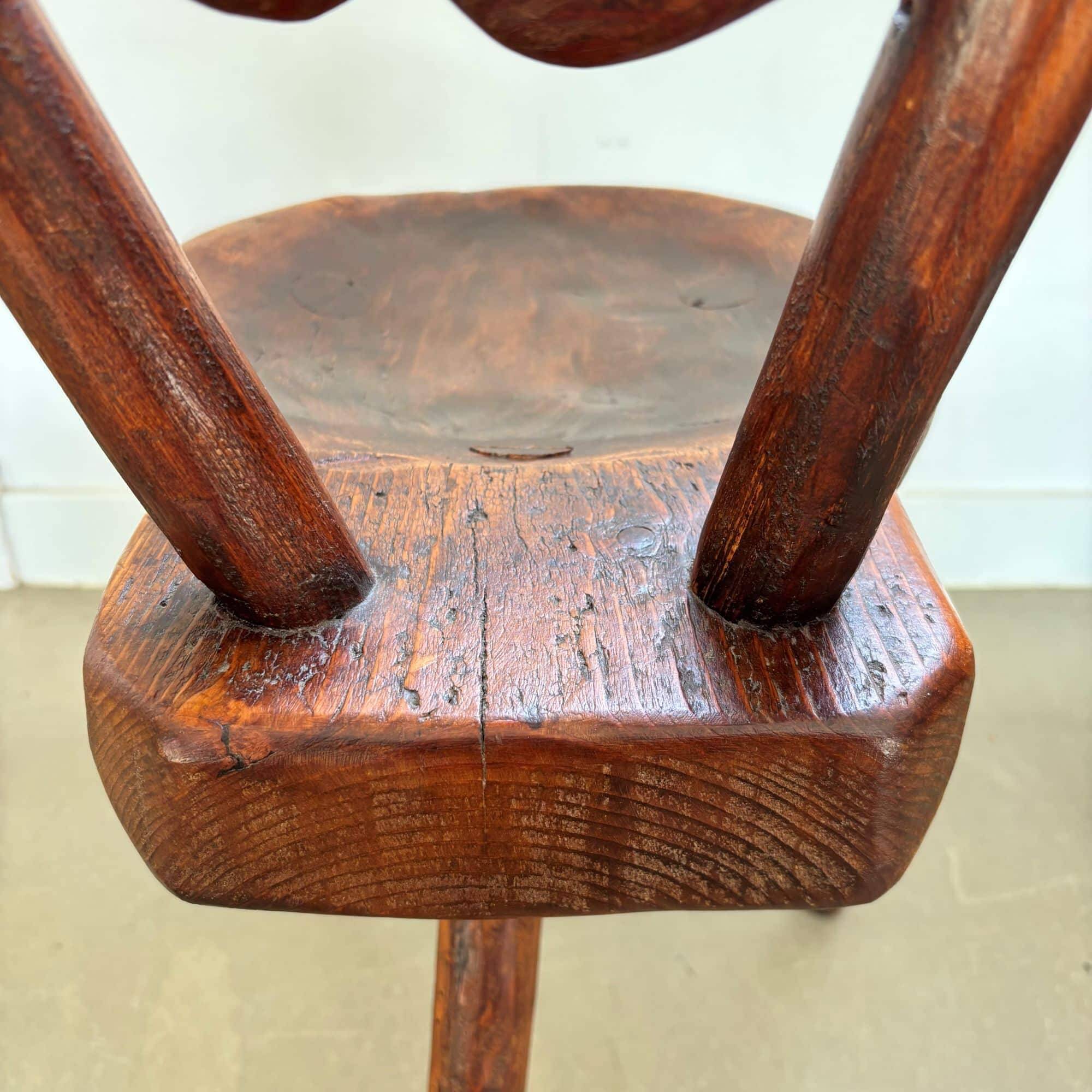 Antique wooden farmhouse tripod (side) chair, 1900s