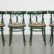 Set of 4 Green Vintage Bistro Chairs with Woven Rattan Seats