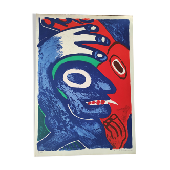 Lithographie numérote signée à la main, Bengt Lindström, monstres bleu et rouge