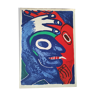 Lithographie numérote signée à la main, Bengt Lindström, monstres bleu et rouge