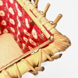 Worker basket in rattan and colorful fabric