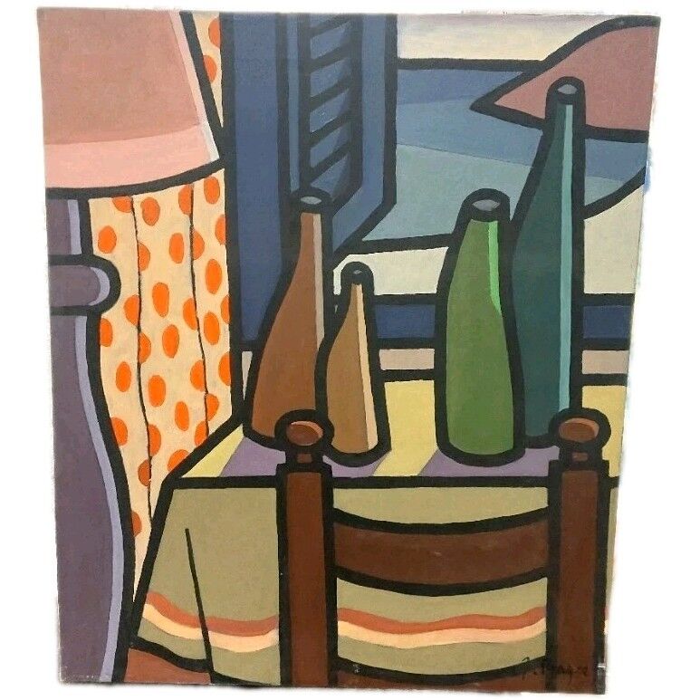 Oil painting on canvas "Still Life and Sea 7" Franco Prayer (1924) 60x50 cm