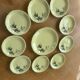 Cake set in yellow earthenware pattern black tulips ceranord Saint-Amand Vintage