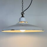 Industrial White Enamel Factory Pendant Lamp, 1960s