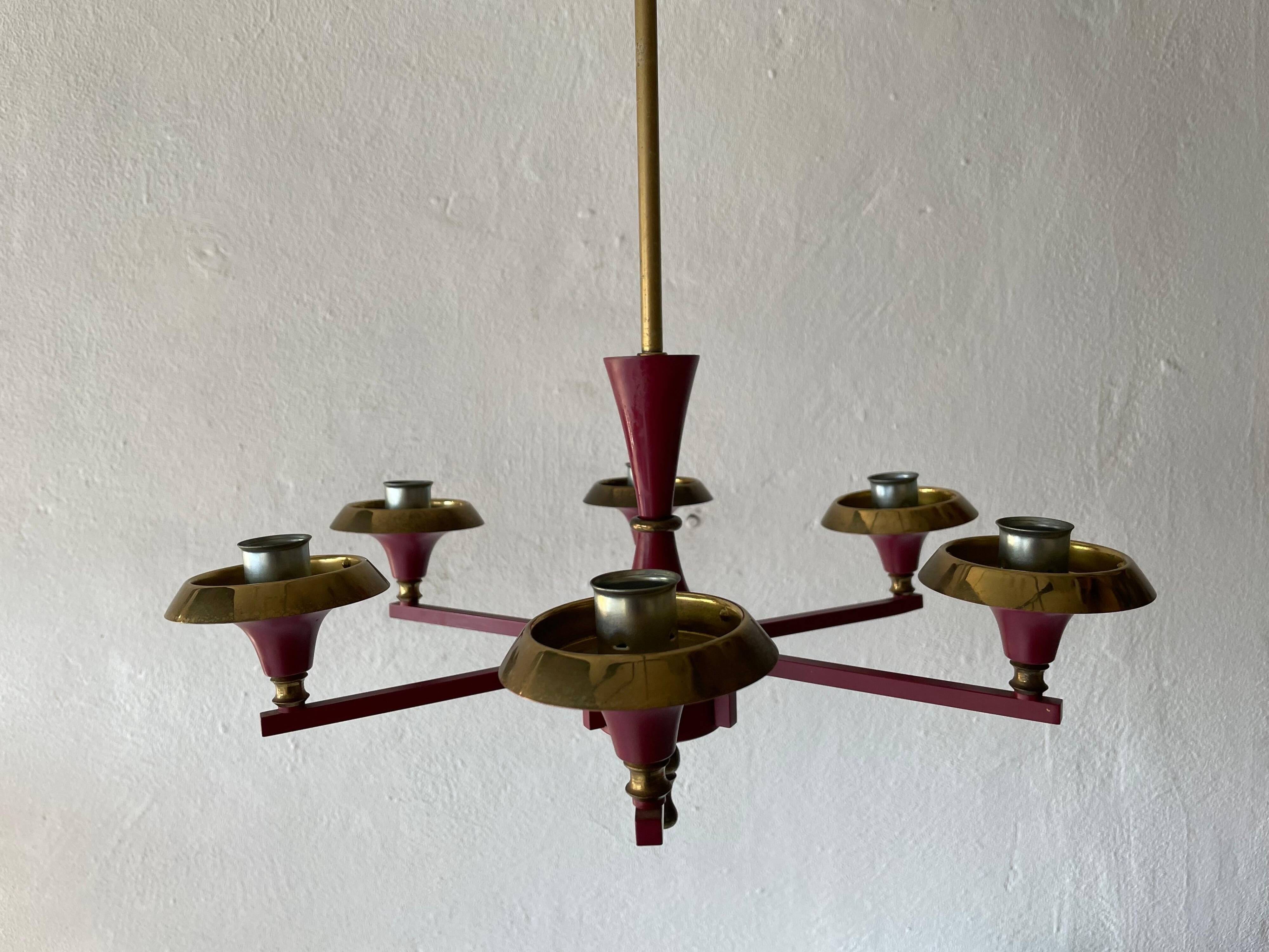 6 pendant lamps in glass and burgundy brass by Hans-Agne Jakobsson, 1960s, Sweden