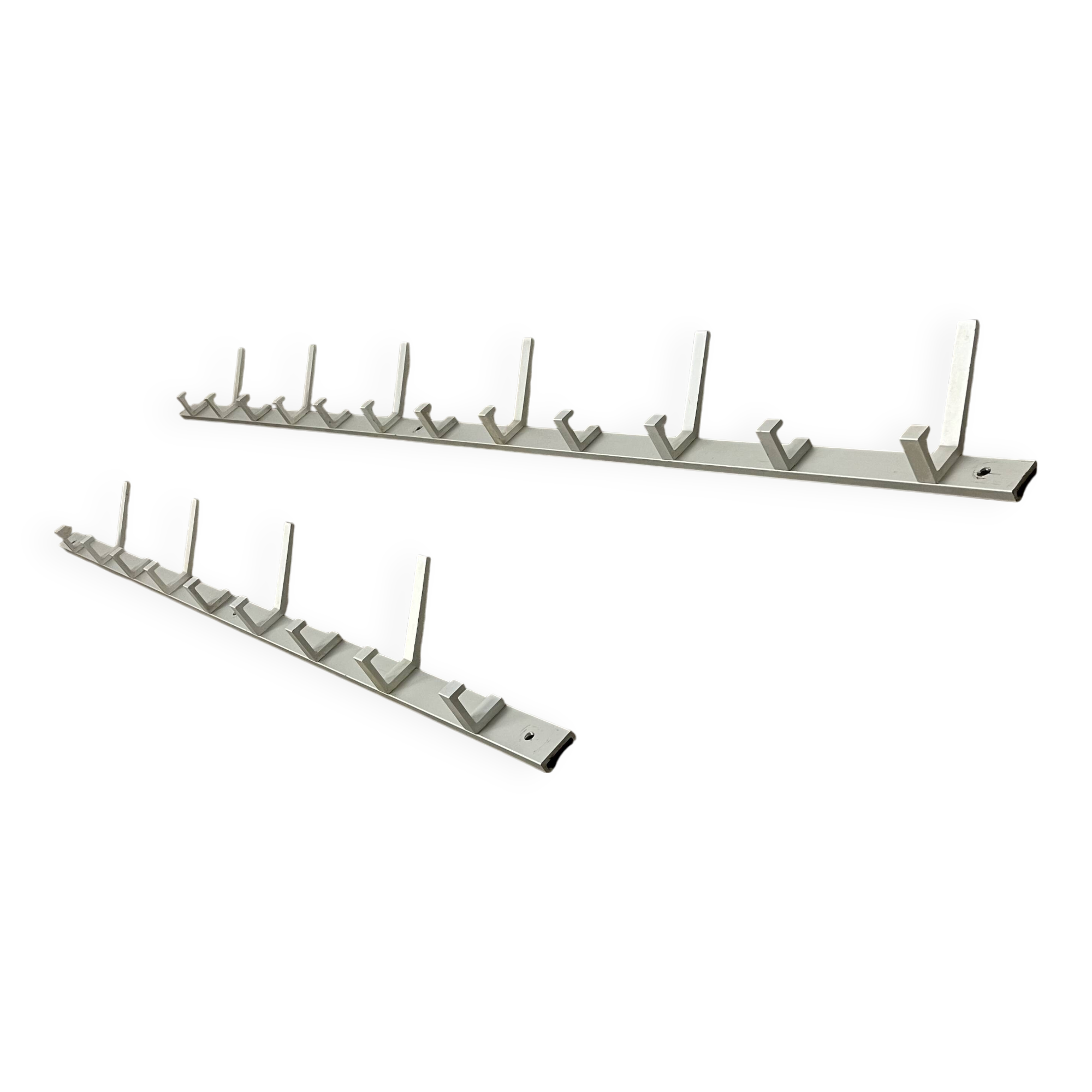 70s design aluminum wall coat rack, 21 hooks