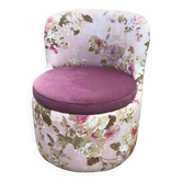 Fauteuil crapaud mid-century 1970s en tissu multicolore à motif floral - assise prune
