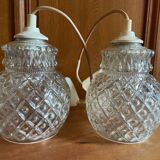 2 baladeuses suspensions en verre moulé vintage
