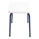 Vintage 80s melamine stool in navy blue checkered pattern.