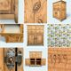 Parisian art deco sideboard in solid raw wood with pyrographed decorations, 1929