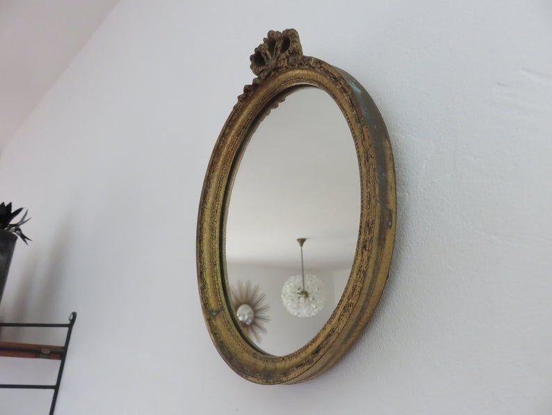 Louis XV-style gold oval mirror 50s - 29x20cm