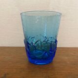Série de 6 verres à jus verre moulé bleu décor feuilles vintage