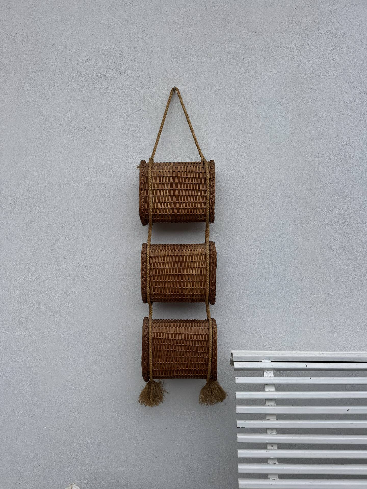 Suspended wicker rattan servant from the 1960s.