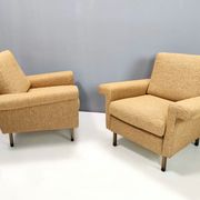 Pair of High-Quality Vintage Honey Yellow Fabric Armchairs, Italy