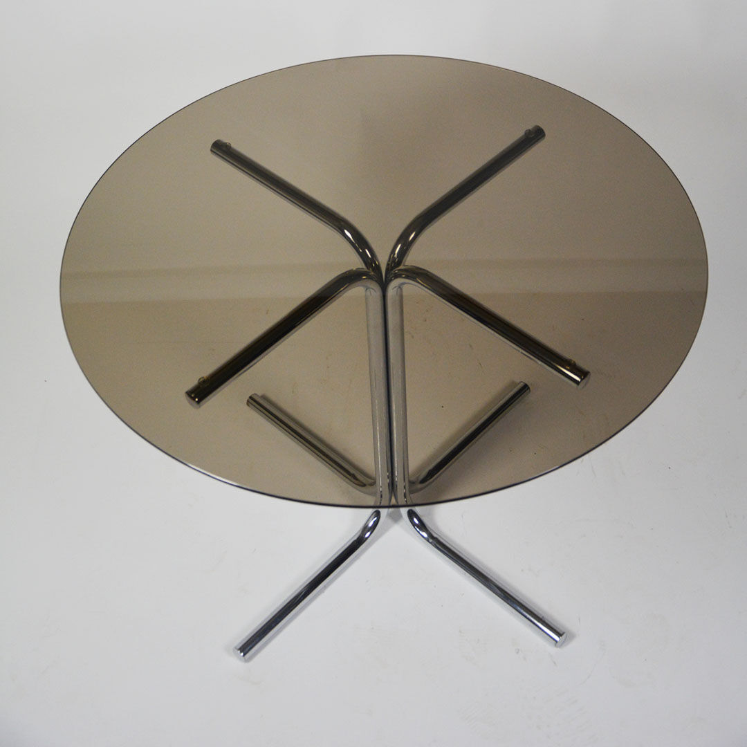 Italian Smoked Glass tubular frame round dining table 1970s