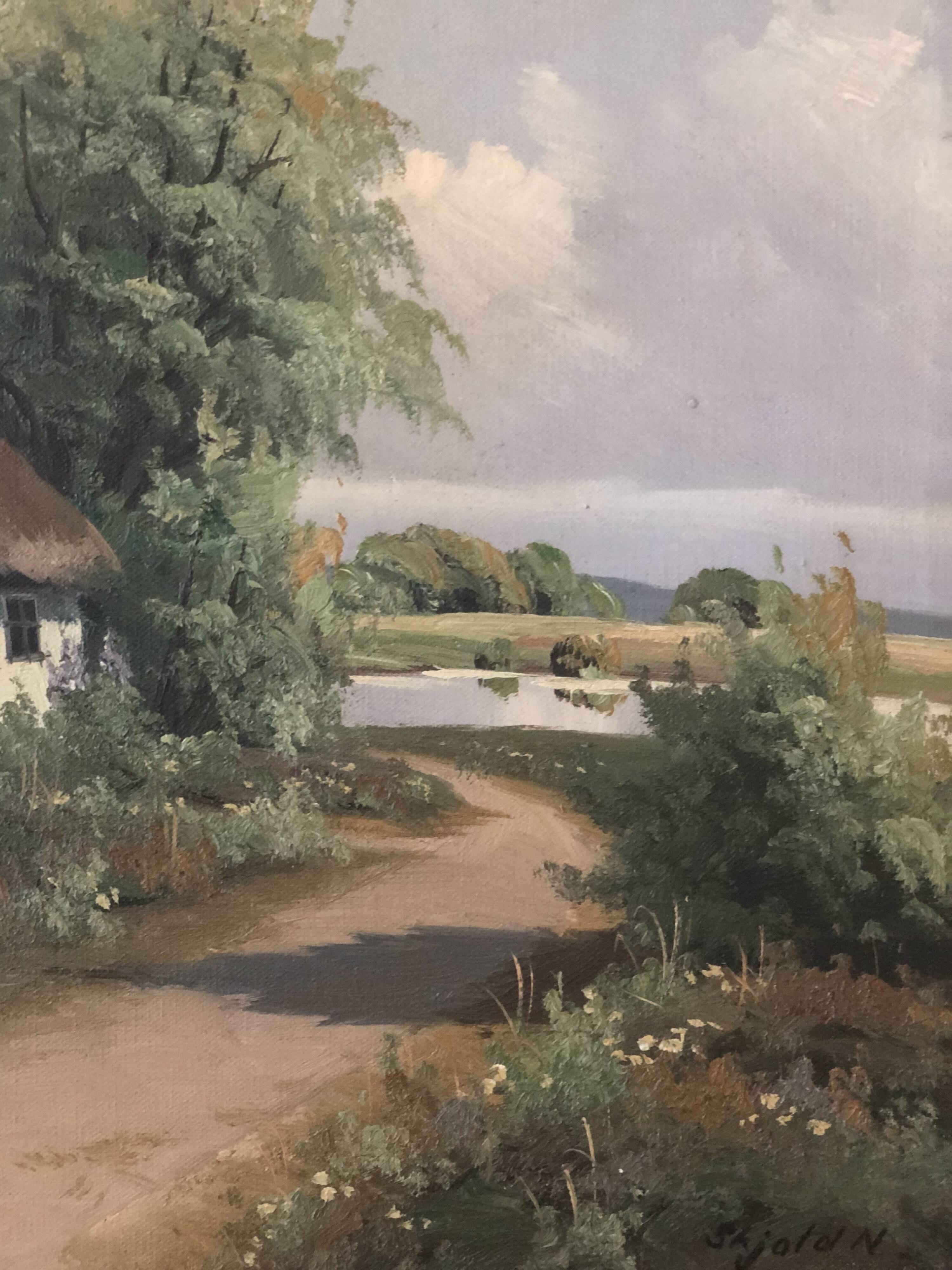 Large Vintage Countryside Cottage Original Oil Painting,circa 1940