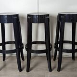 Trois Tabourets hauts, Charles Ghost par Kartell et Starck