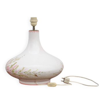 Large glazed terracotta lamp with flower decoration, ceramic signed Maithé