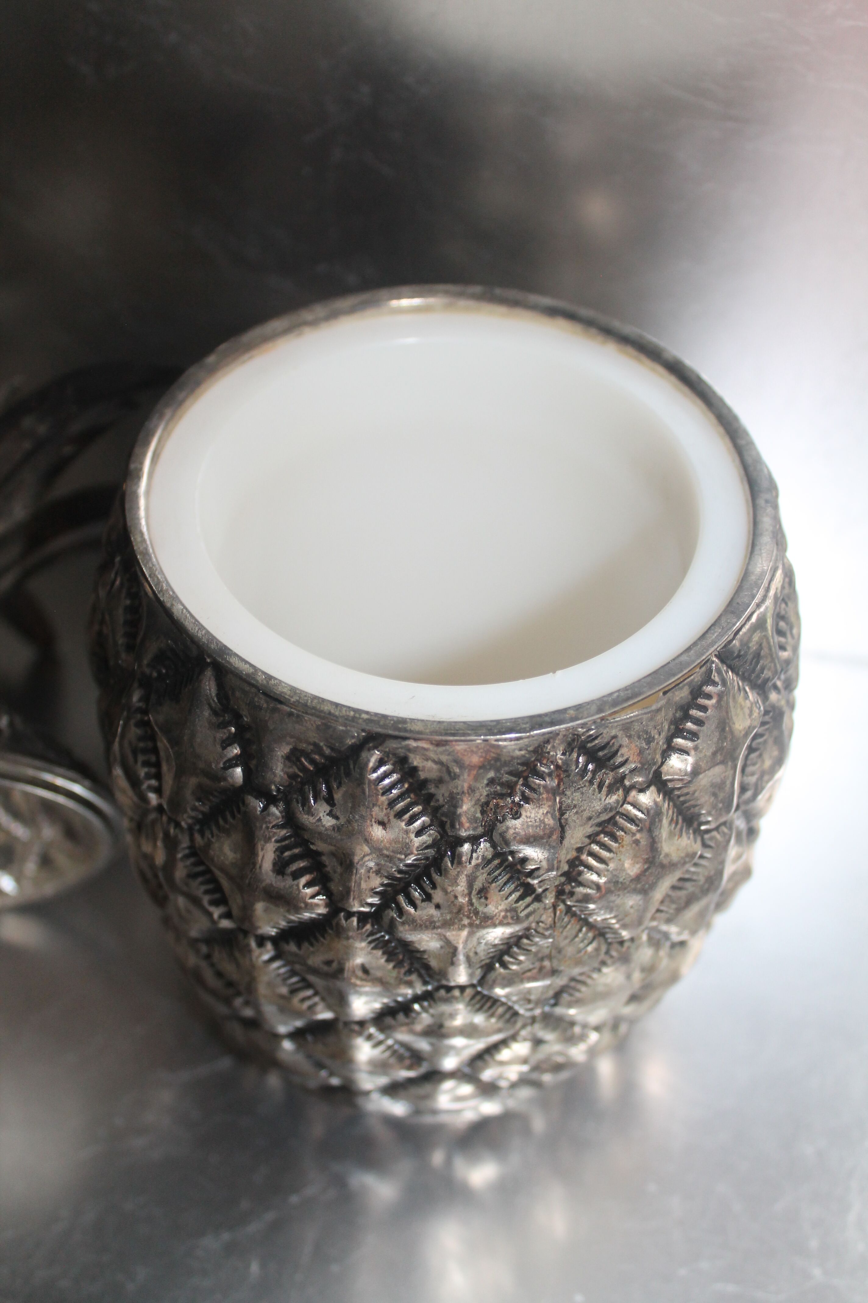 Vintage pineapple ice bucket in silver metal