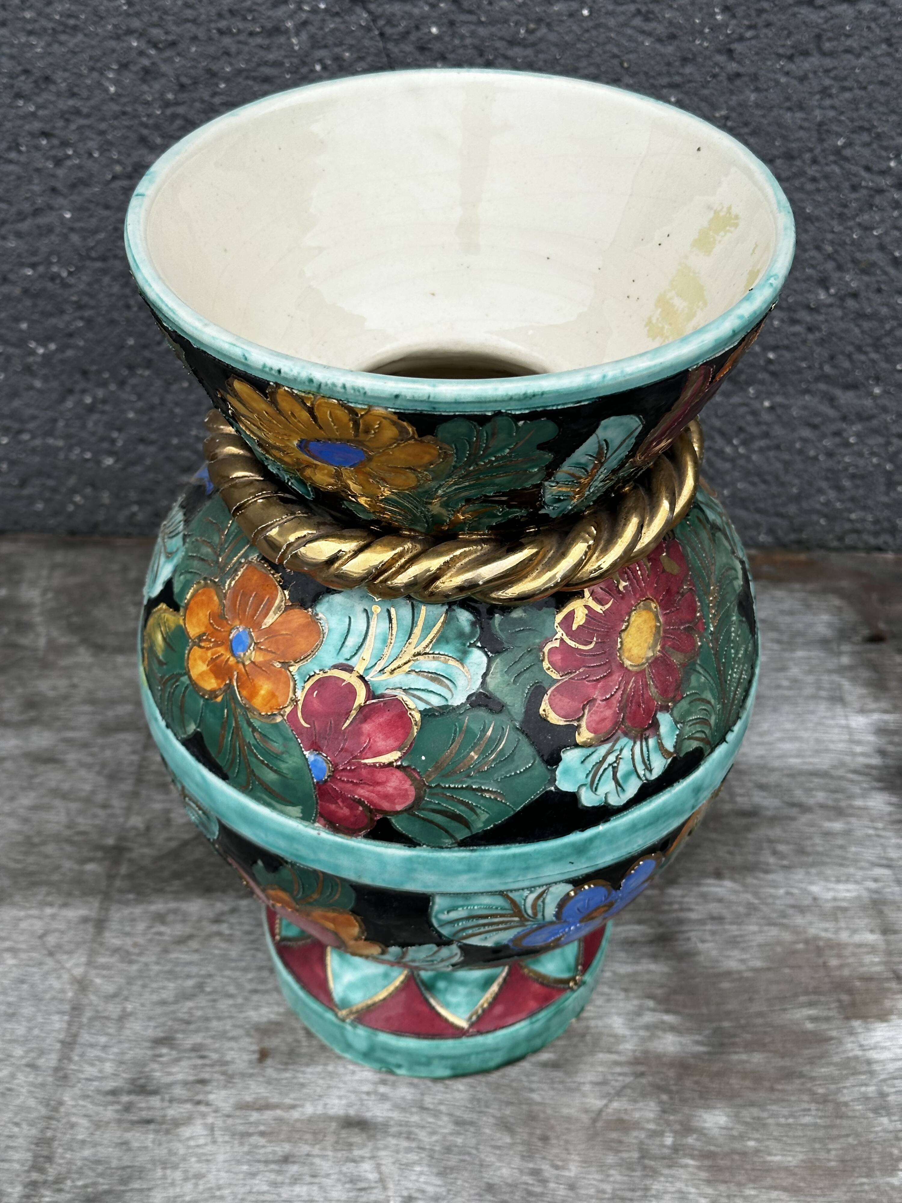 Vallauris vase signed JTF AC - Floral decoration - H 30 cm