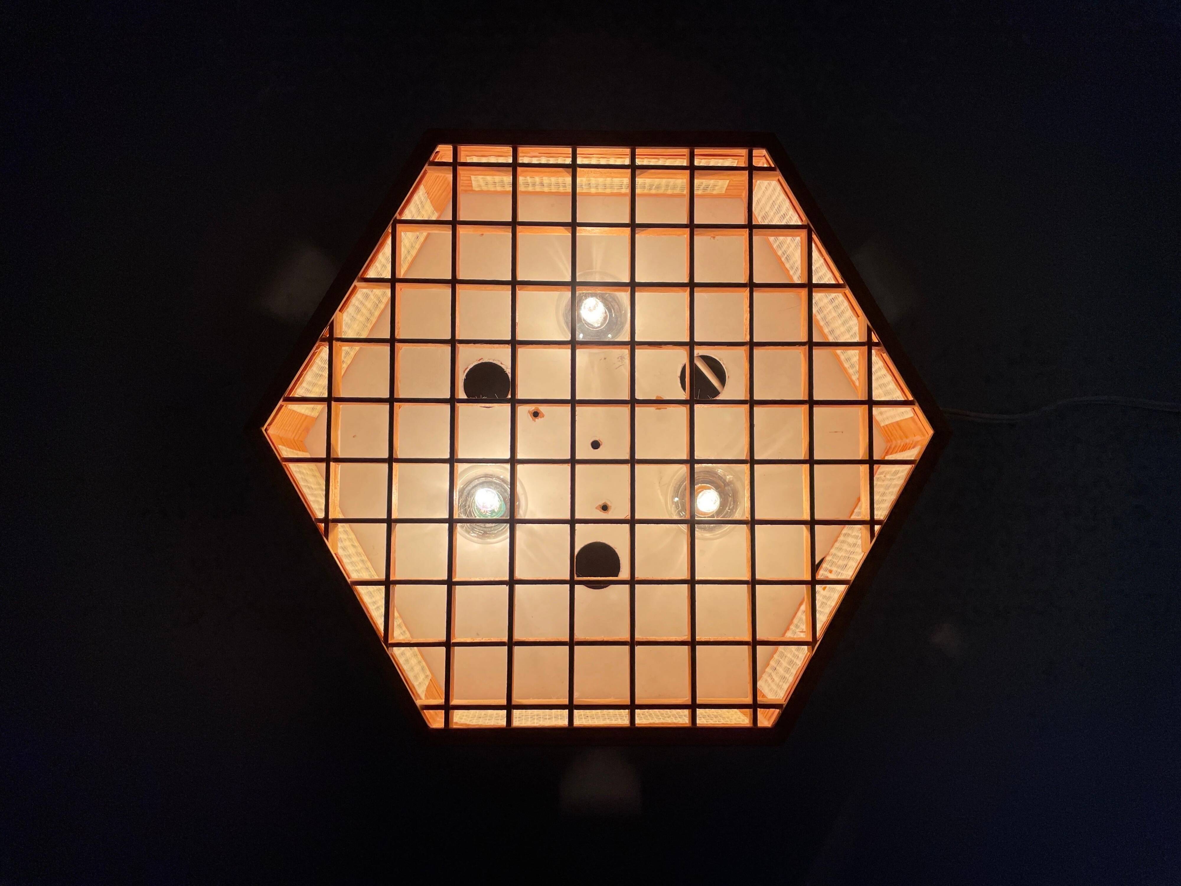 Hexagonal wooden recessed lamp, 1970s, Germany