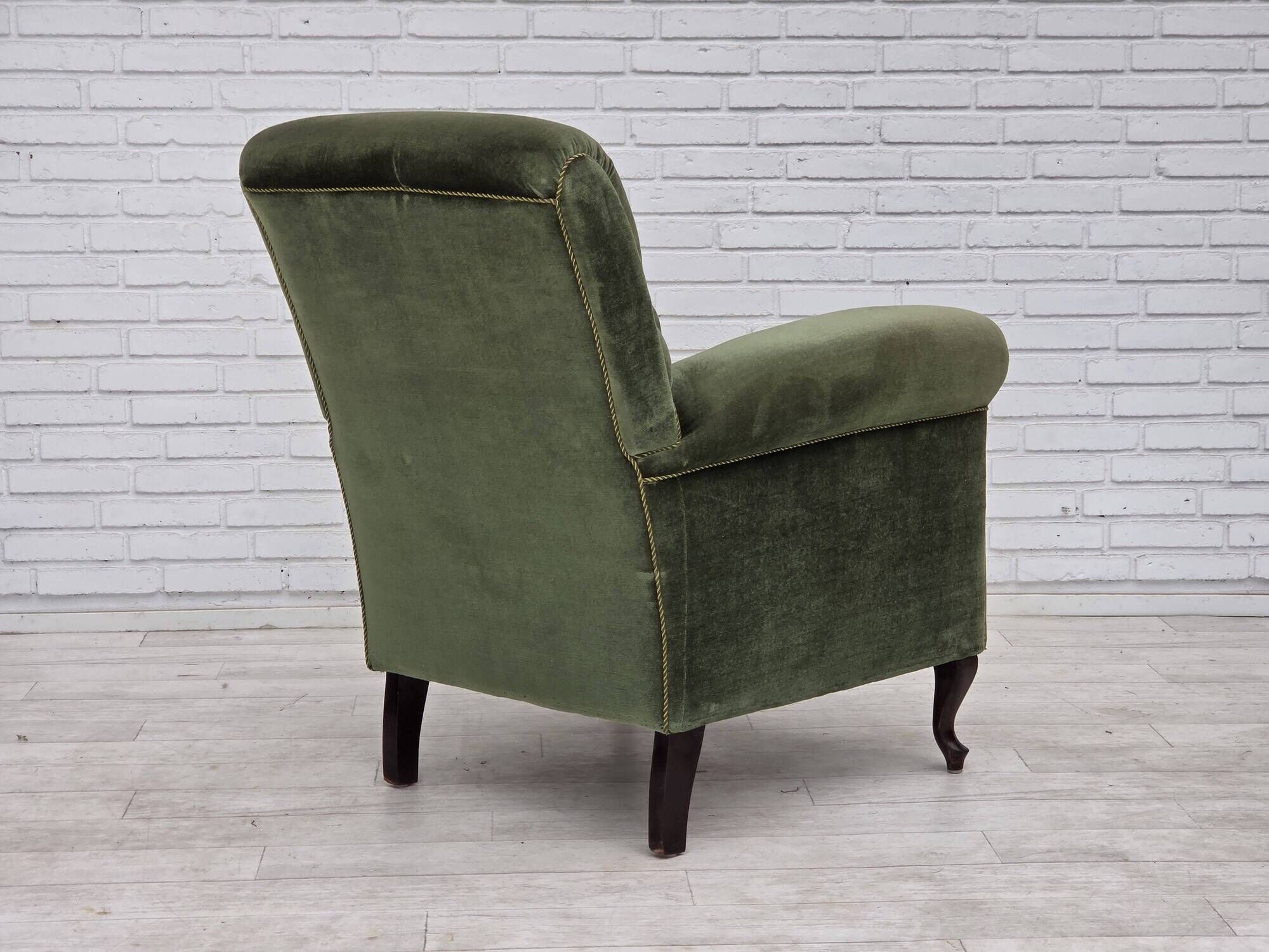 1950s, Danish highback relax armchair, furniture velour, beech wood.